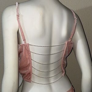Blush Velvet Tank Top w Pearl Back straps Velvet Crop Top Tank Top Rare Sexy 🆕